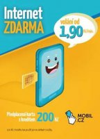 SIM Mobil.cz s kreditem 200,-Kč, Internet Zdarma