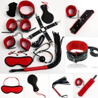 Velk BDSM set pro zatenky, red/black - pouta, bi, maska, obojek a roubk