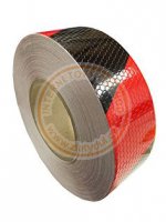 Samolepící reflexní páska 5cm, 5m, šikmé pruhy červeno-černá